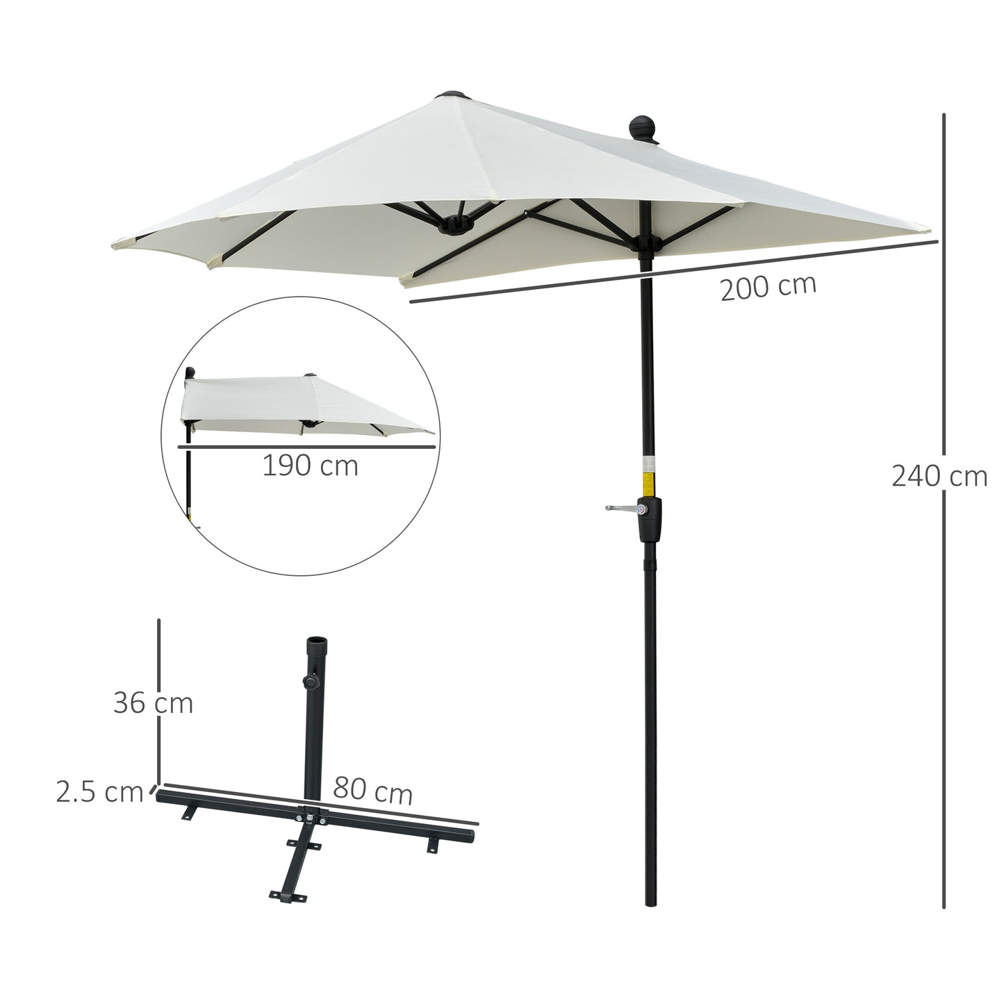 2m Half Parasol Market Umbrella Garden Balcony Parasol