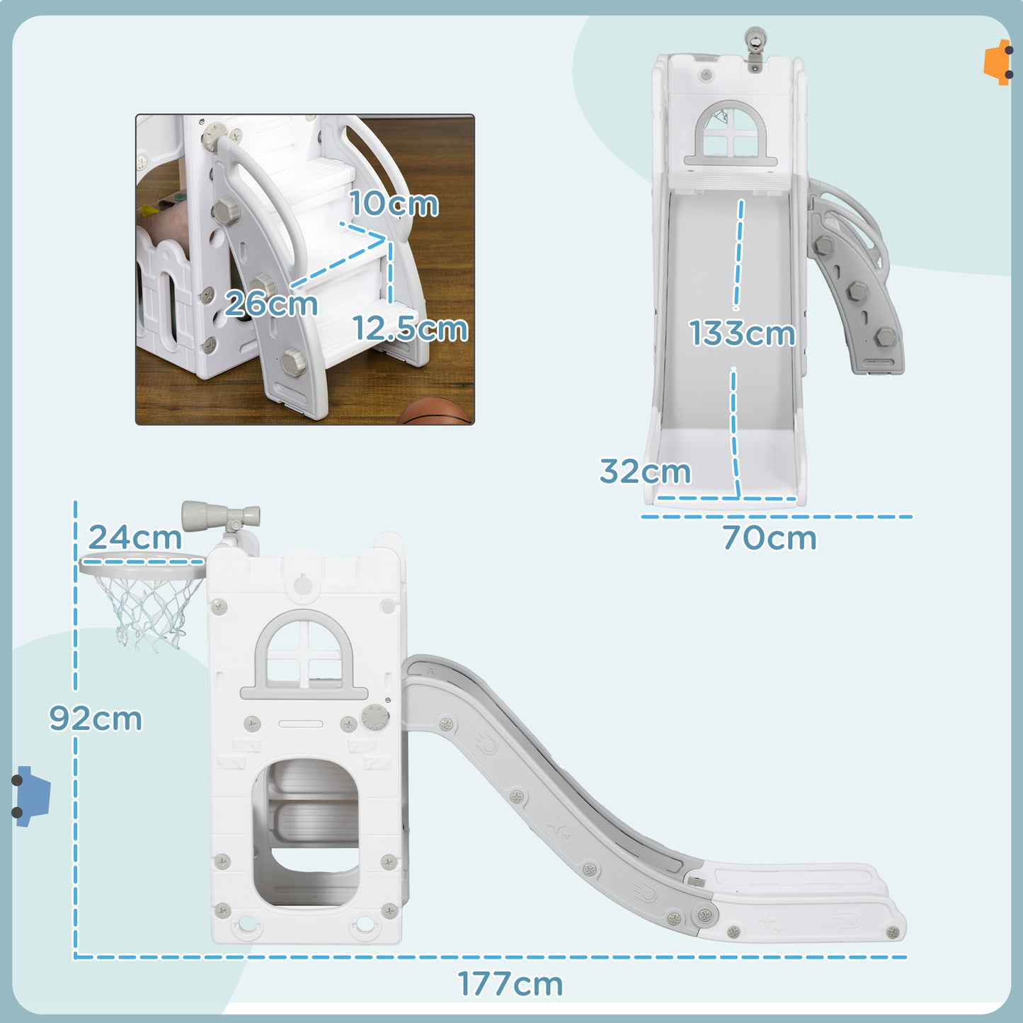 5 in 1 Toddler Slide with Basketball Hoop, Climber, Telescope