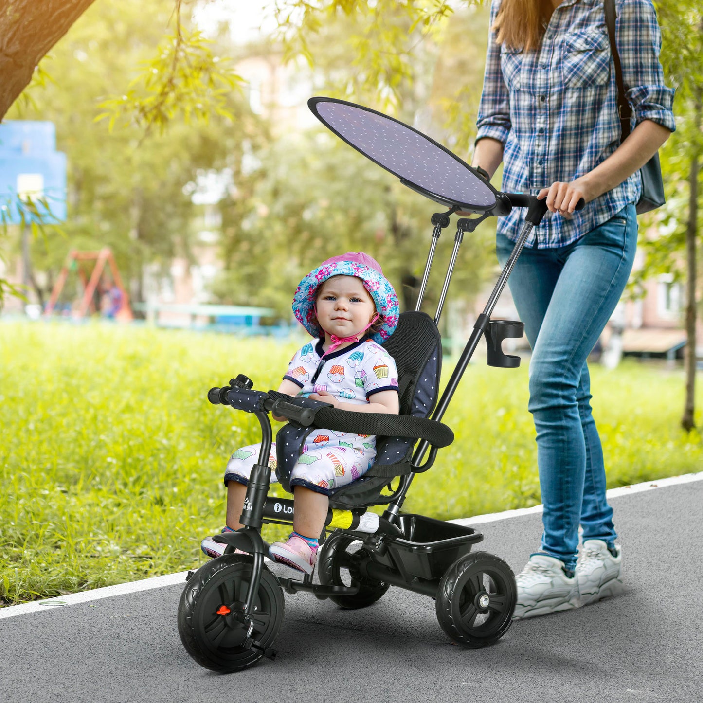 6 in 1 Tricycle for Kids with 5-point harness straps, Removable Canopy
