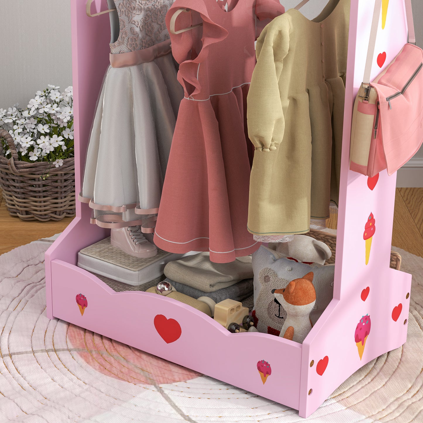 Kids Clothes Rail, Kids Dressing Mirror with 360° Rotating (1)