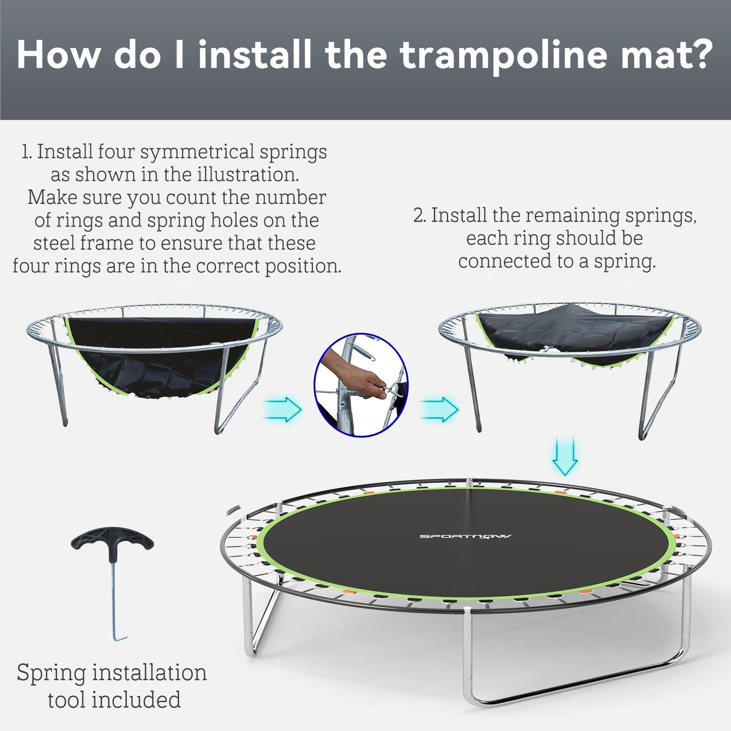Trampoline Replacement Mat with Spring Pull Tool, 42 V-Hooks