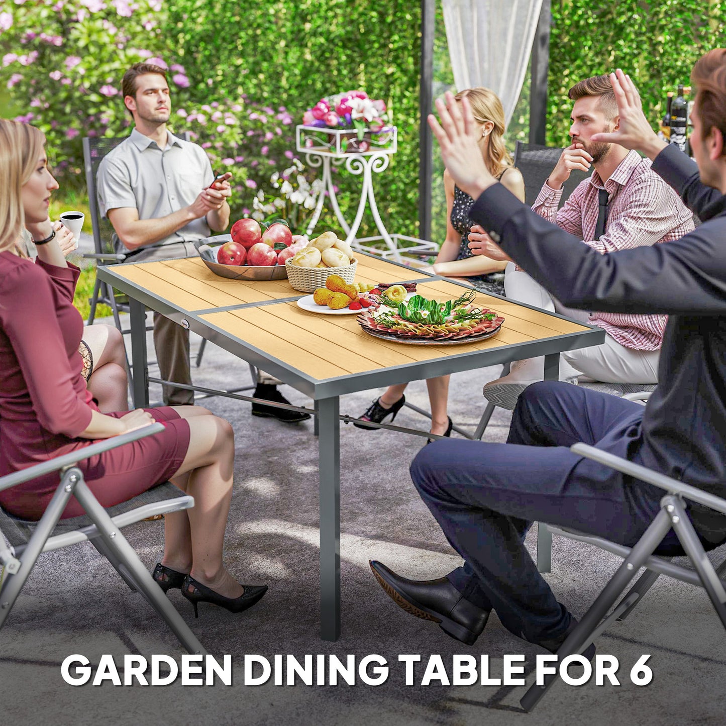 Garden Table for 6, 150 cm Rectangular Outdoor Dining Table