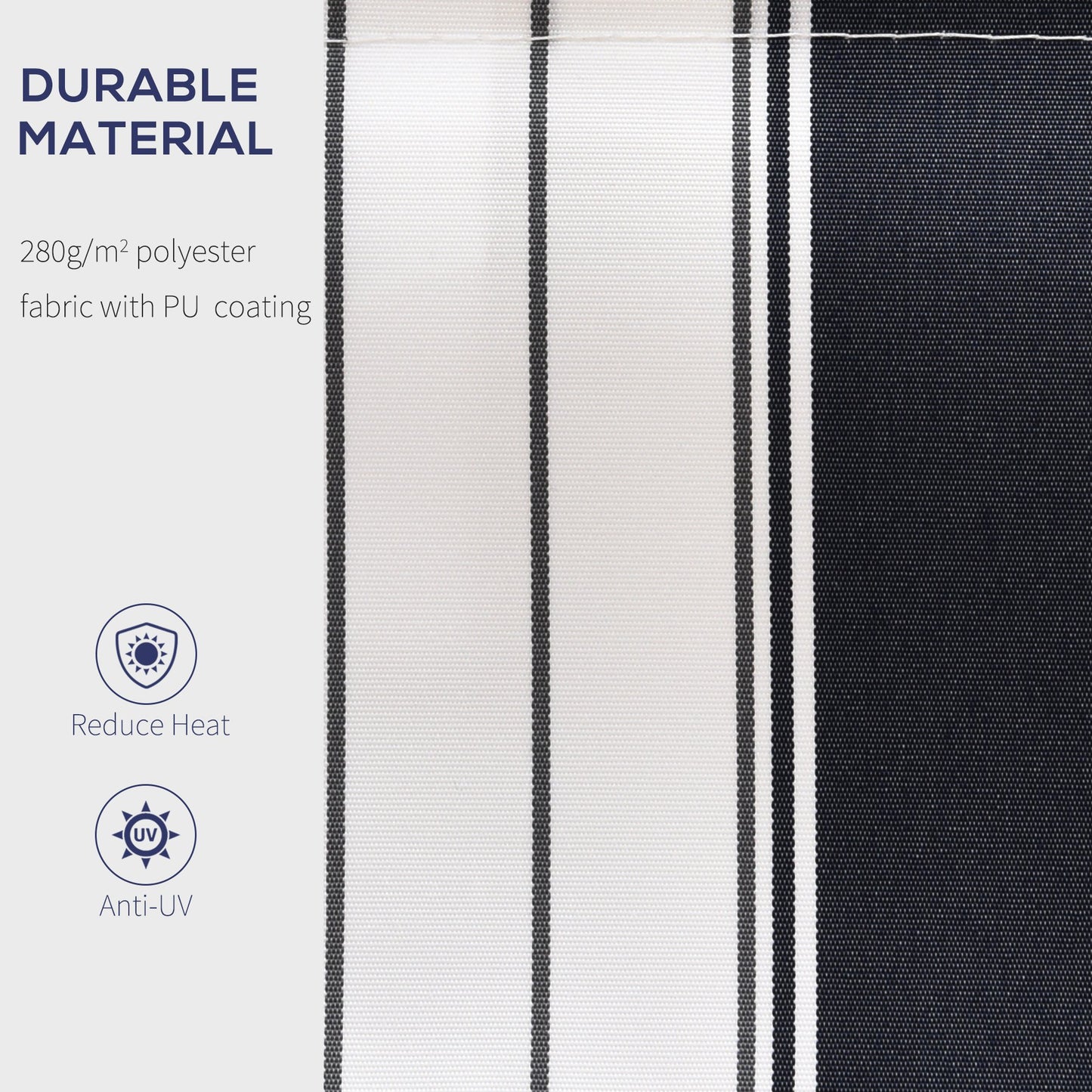 Manual Retractable Awning, 2.5x2 m-Dark Blue/White Stripes