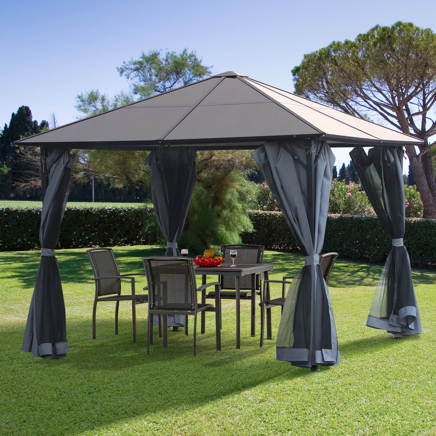 3m x 3m Hardtop Metal Frame Gazebo with 4 curtains