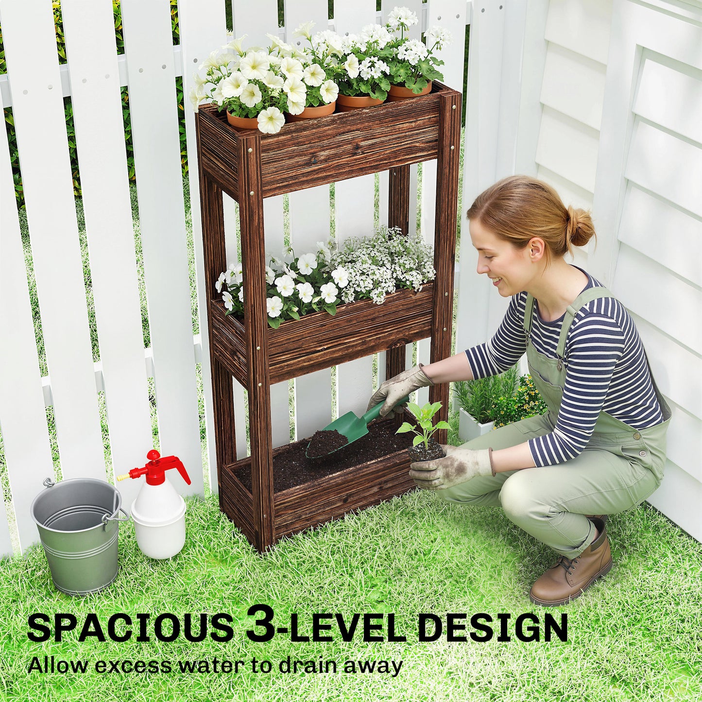3-Tier Wooden Raised Planter