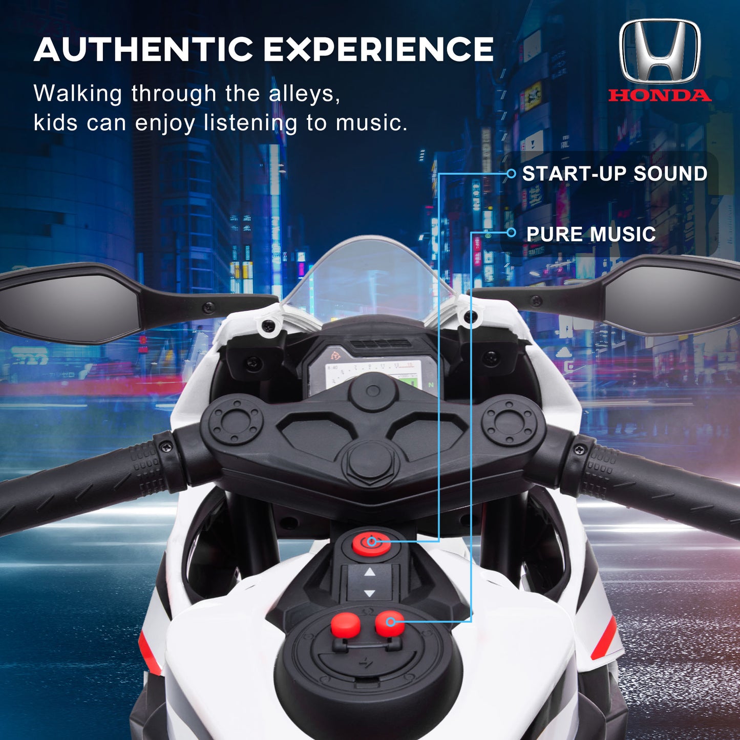 6V Honda Licensed Kids Motorcycle w/ Music, Training Wheels