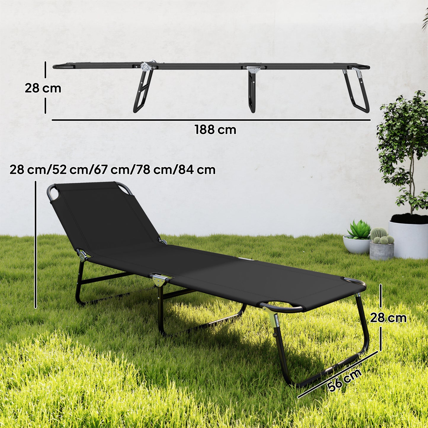 Foldable Sun Lounger with 5-Position Adjustable Backrest