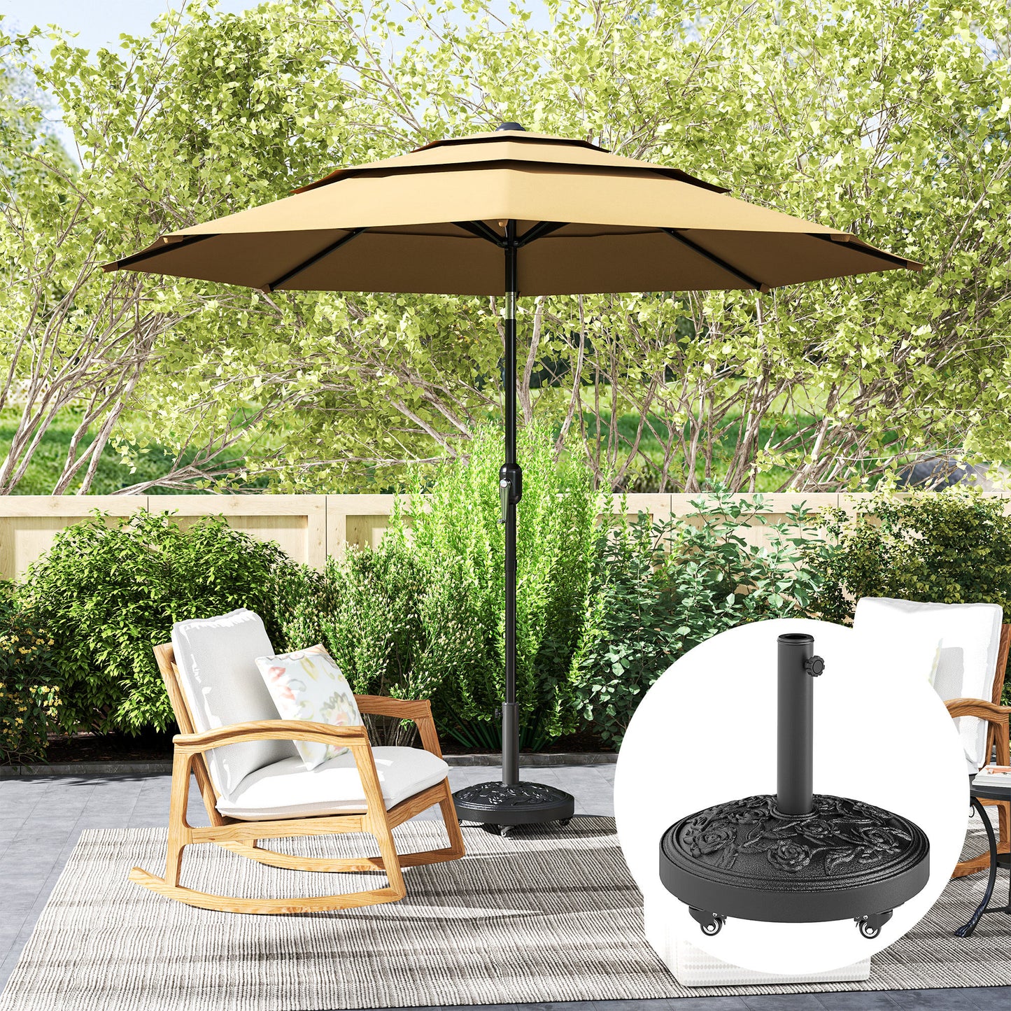 Parasol Base, Umbrella Base with Wheels Cast Iron Effect