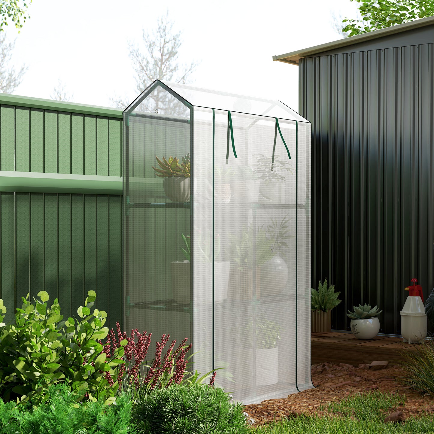 40 x 100cm Three Shelf Steel Frame Greenhouse