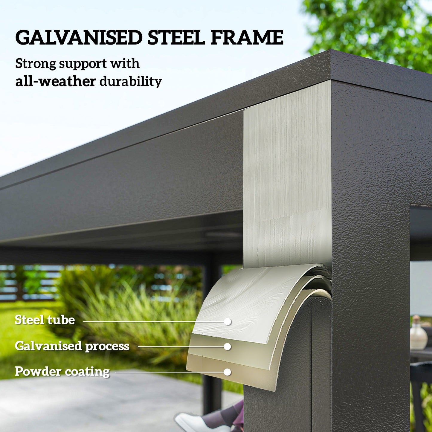 Seven-Piece Minimal Metal Garden Dining Set, with Parasol Hole