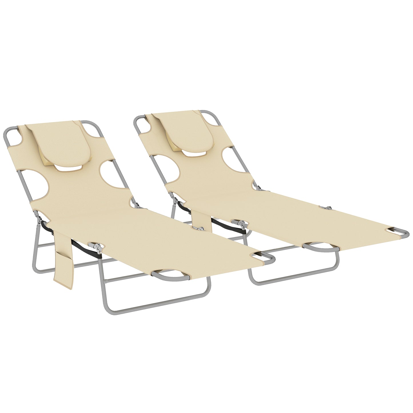 5-Position Adjustable Sun Loungers Set of 2 with Reading Hole