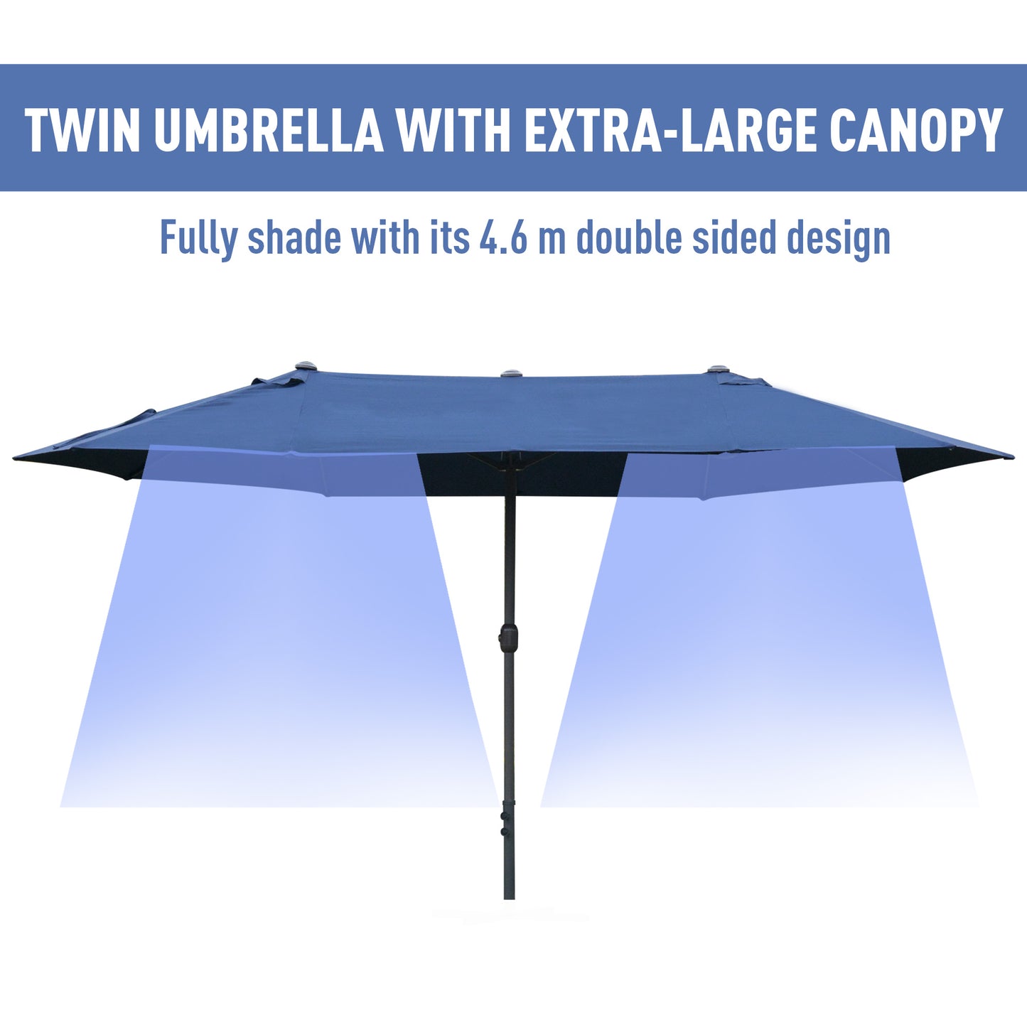 4.6M Sun Umbrella Canopy Double-sided Crank Sun Shade w/ Cross Base (1)