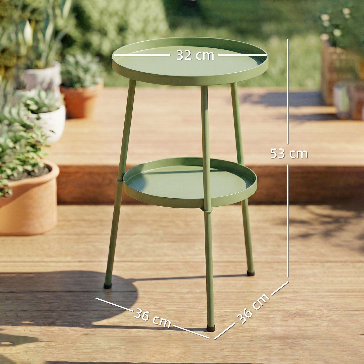 Patio Side Table, 2-Tier Round Coffee End Table