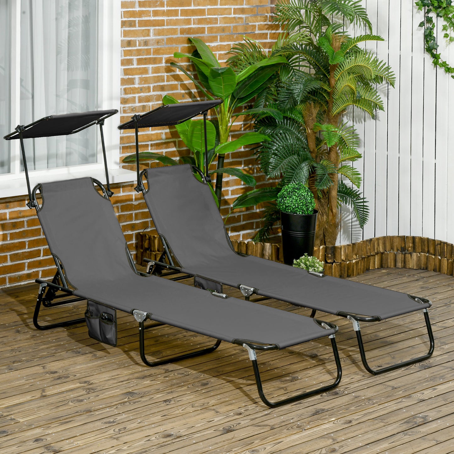 Set of Two Folding Sun Loungers