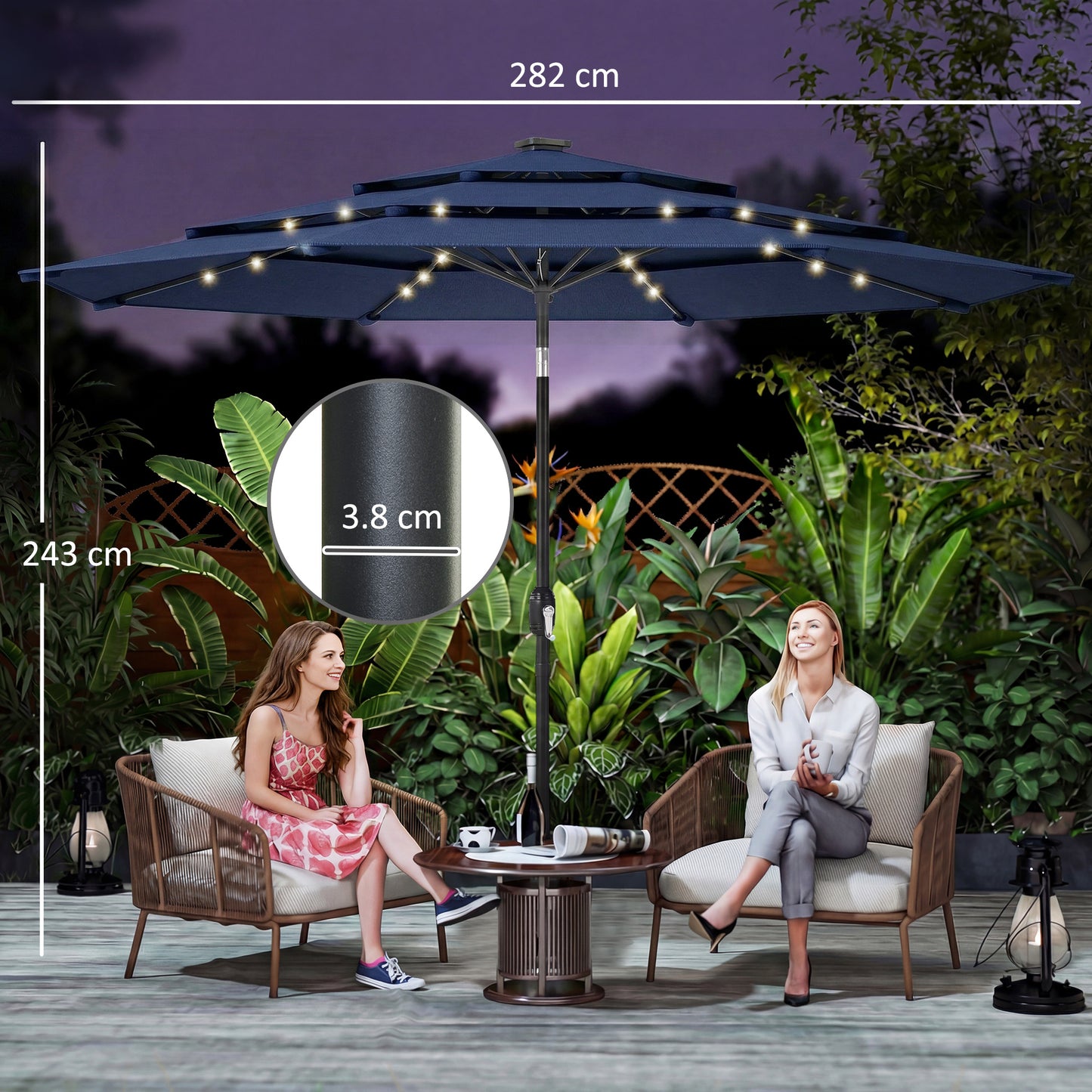 2.8 m Garden Parasol Umbrella with LED Solar Light, Parasol Cover