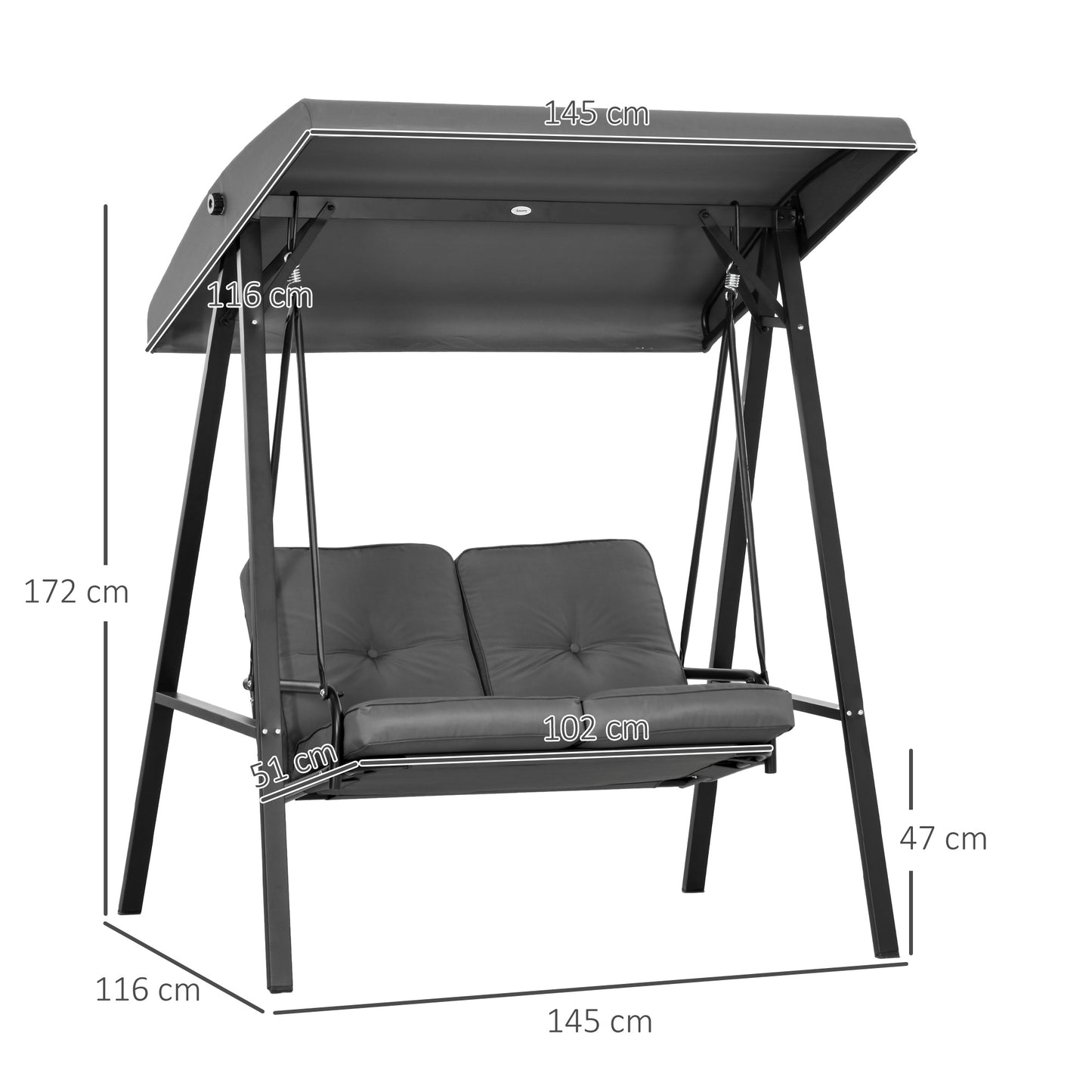 Two-Seater Garden Swing Bench, with Adjustable Canopy