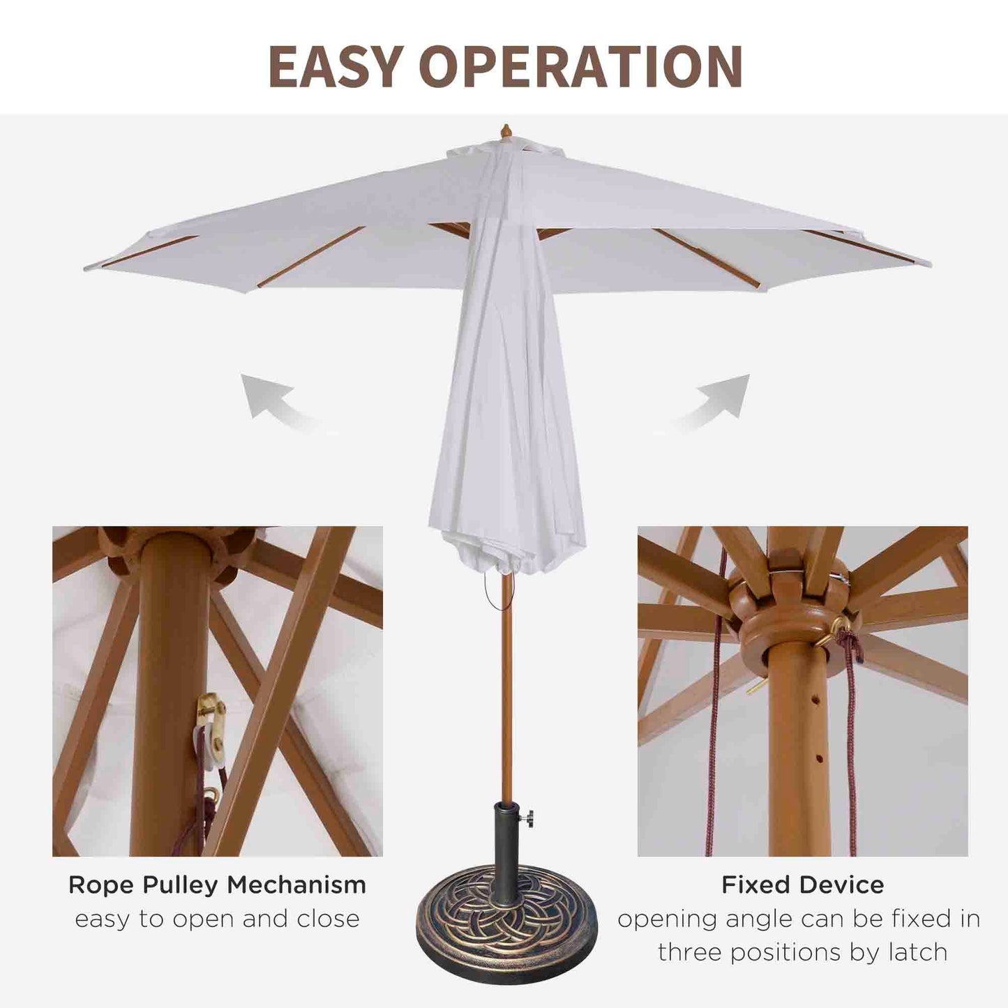 3 m Garden Parasol with Base, Pulley Operated Patio Umbrella