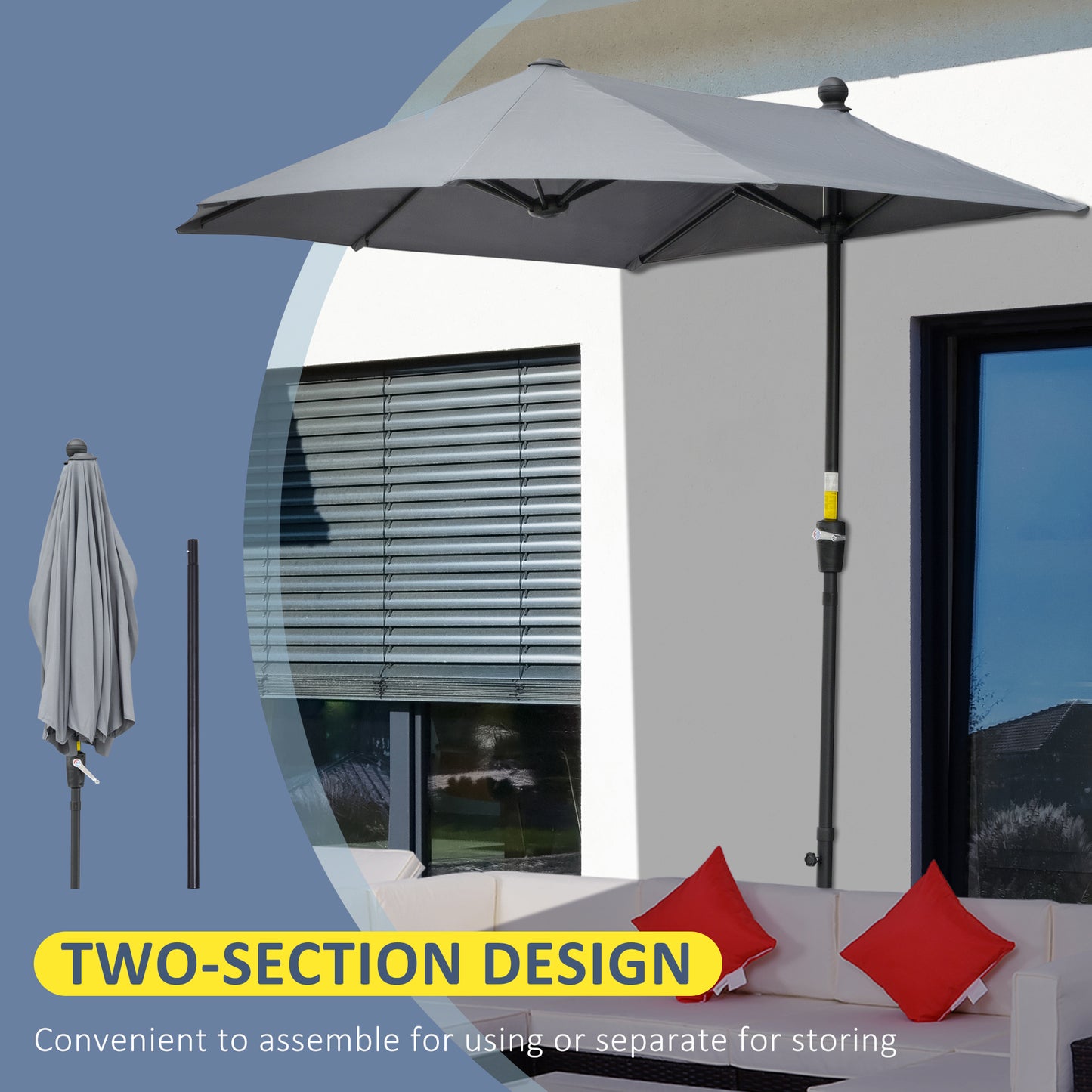2m Half Parasol Market Umbrella Garden Balcony Parasol