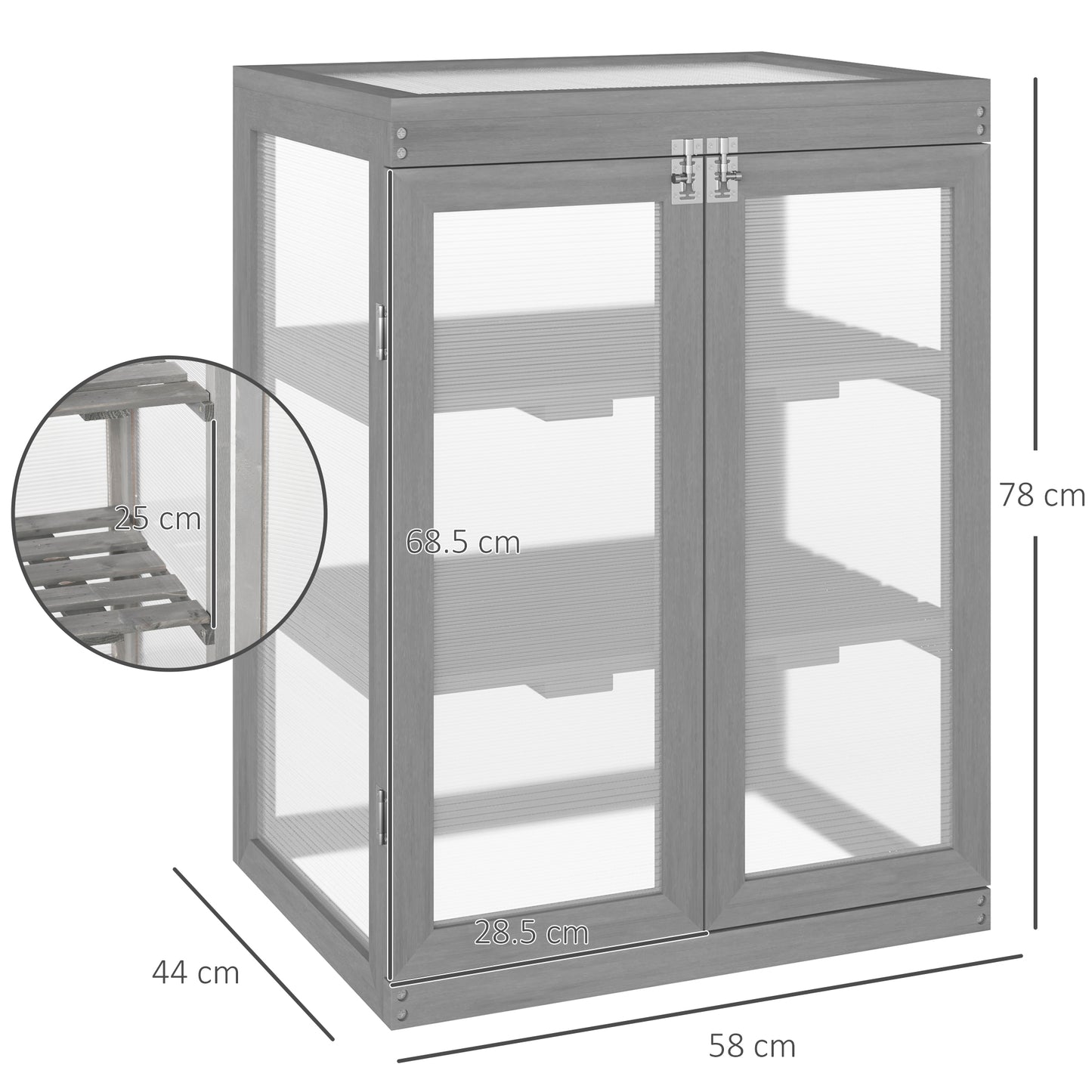 3-tier Wood Greenhouse Garden Polycarbonate Cold Frame Grow House