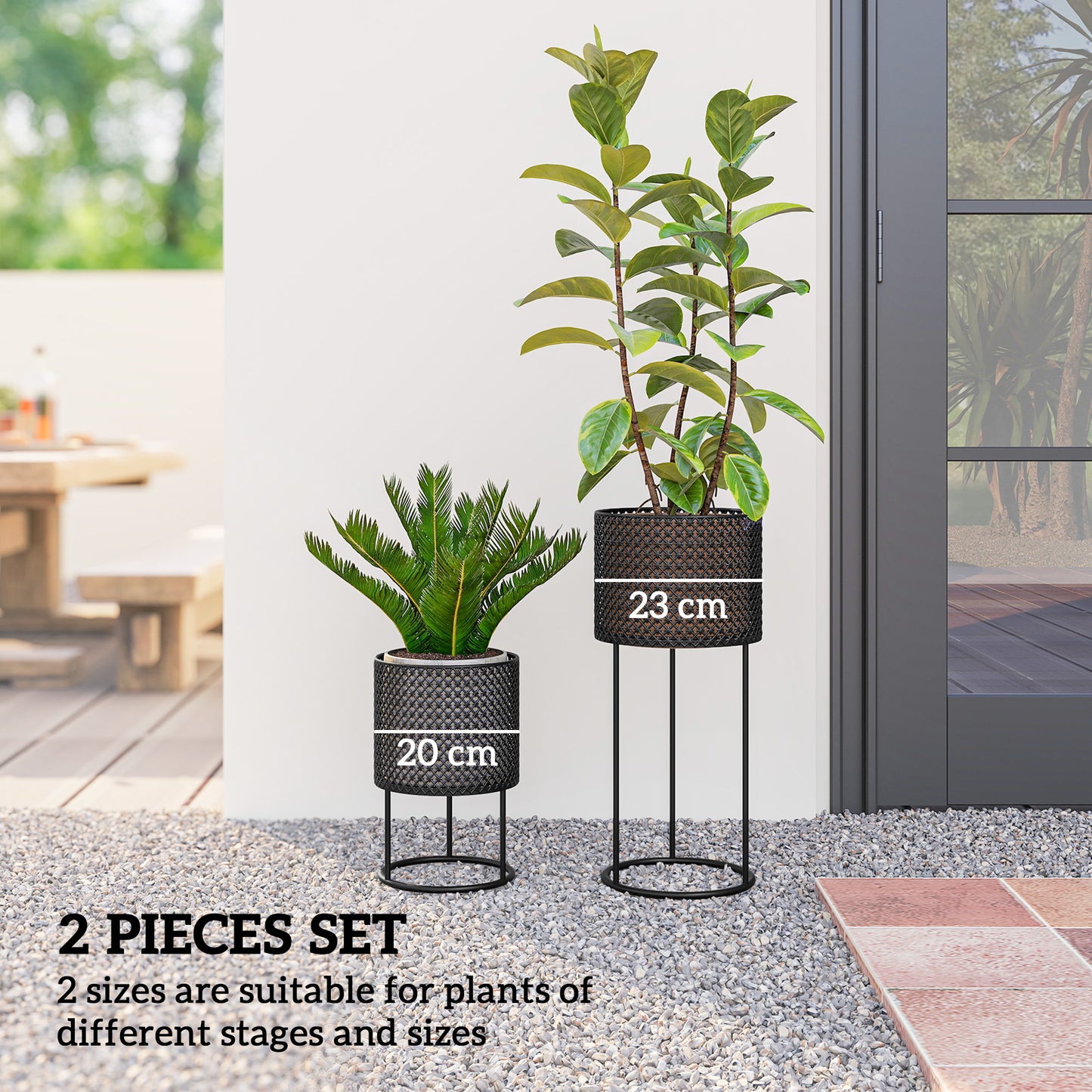 Metal Plant Pots Set of 2 with Hollow Design Flower Planters