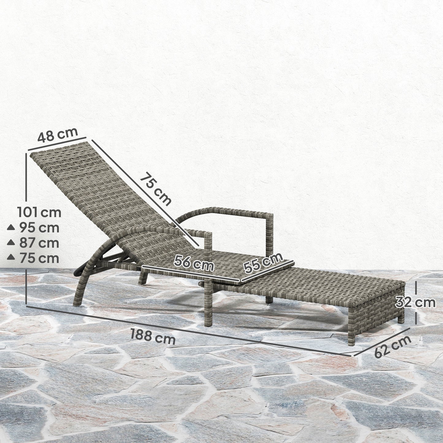 Reclining Rattan Lounger, with Extending Footrest