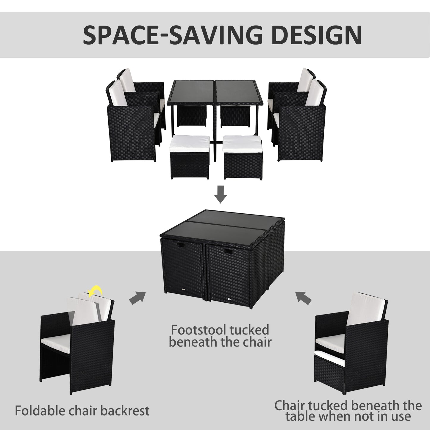 9 Piece Rattan Cube Garden Furniture Dining Set with Armchairs