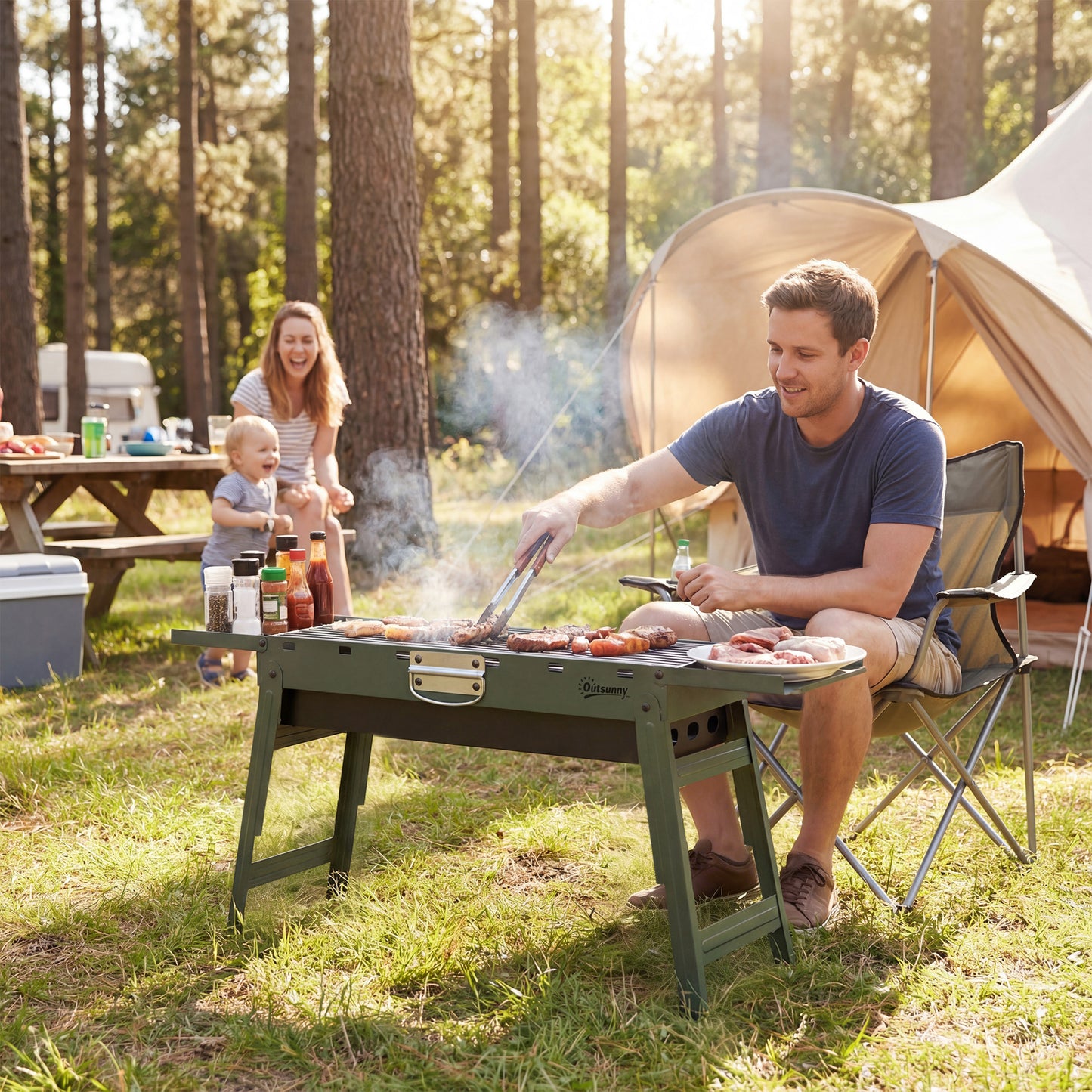 Portable BBQ Grill, Foldable Charcoal Grill for Camping and Picnics