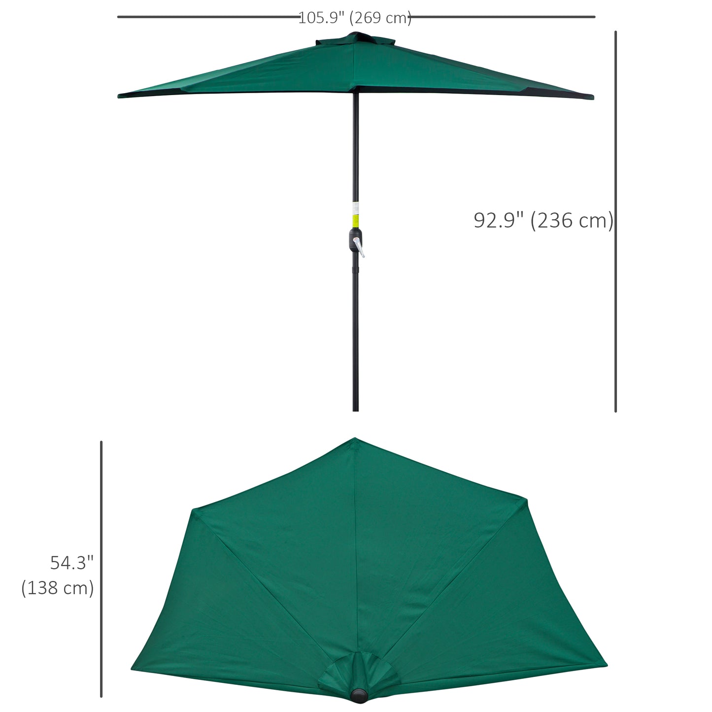 2.7m Garden Half Parasol, Outdoor Balcony Umbrella with 5 Steel Ribs