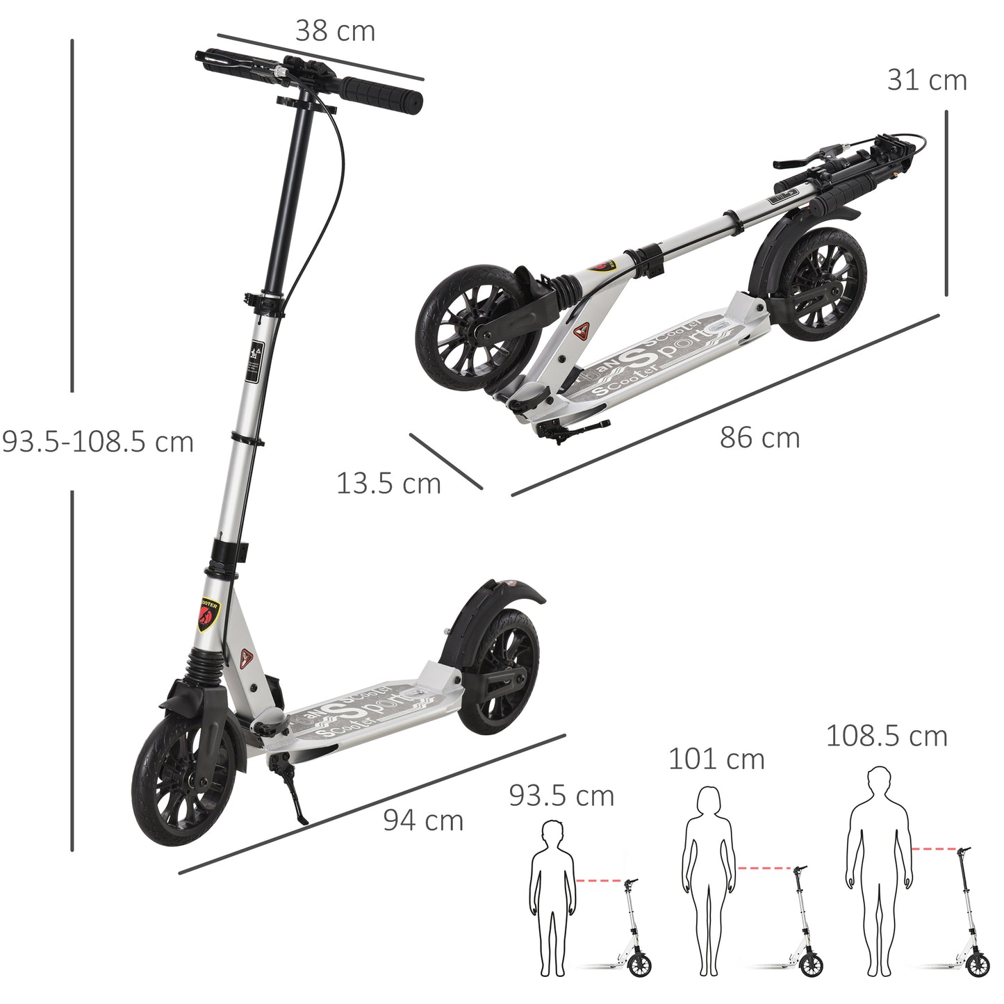 Teen/Adults Aluminium Folding Kick Scooter w/ Shock Mitigation System