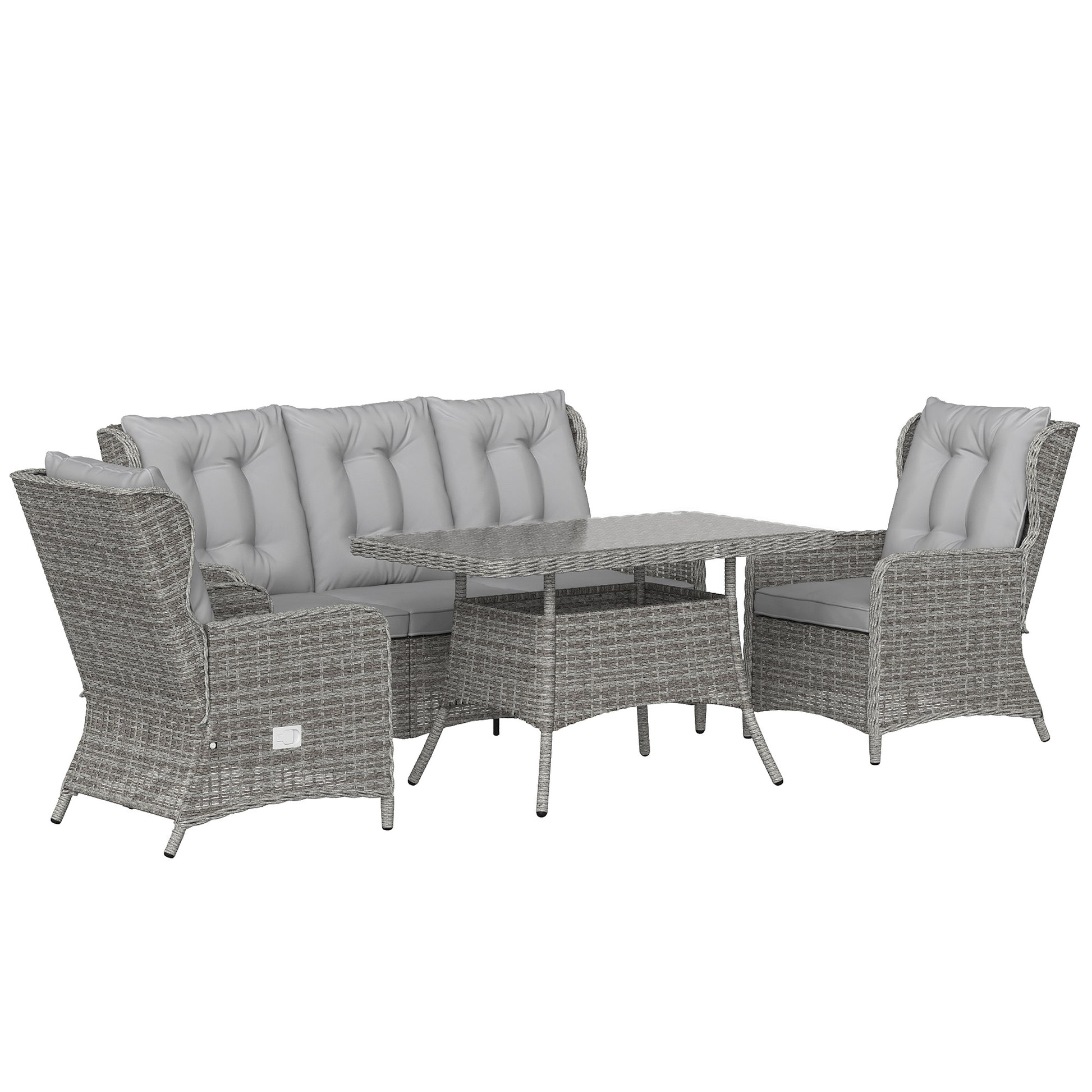 5 Seater Rattan Garden Furniture Set with Sofa, Reclining Chairs
