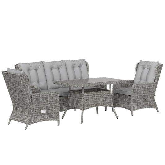 5 Seater Rattan Garden Furniture Set with Sofa, Reclining Chairs