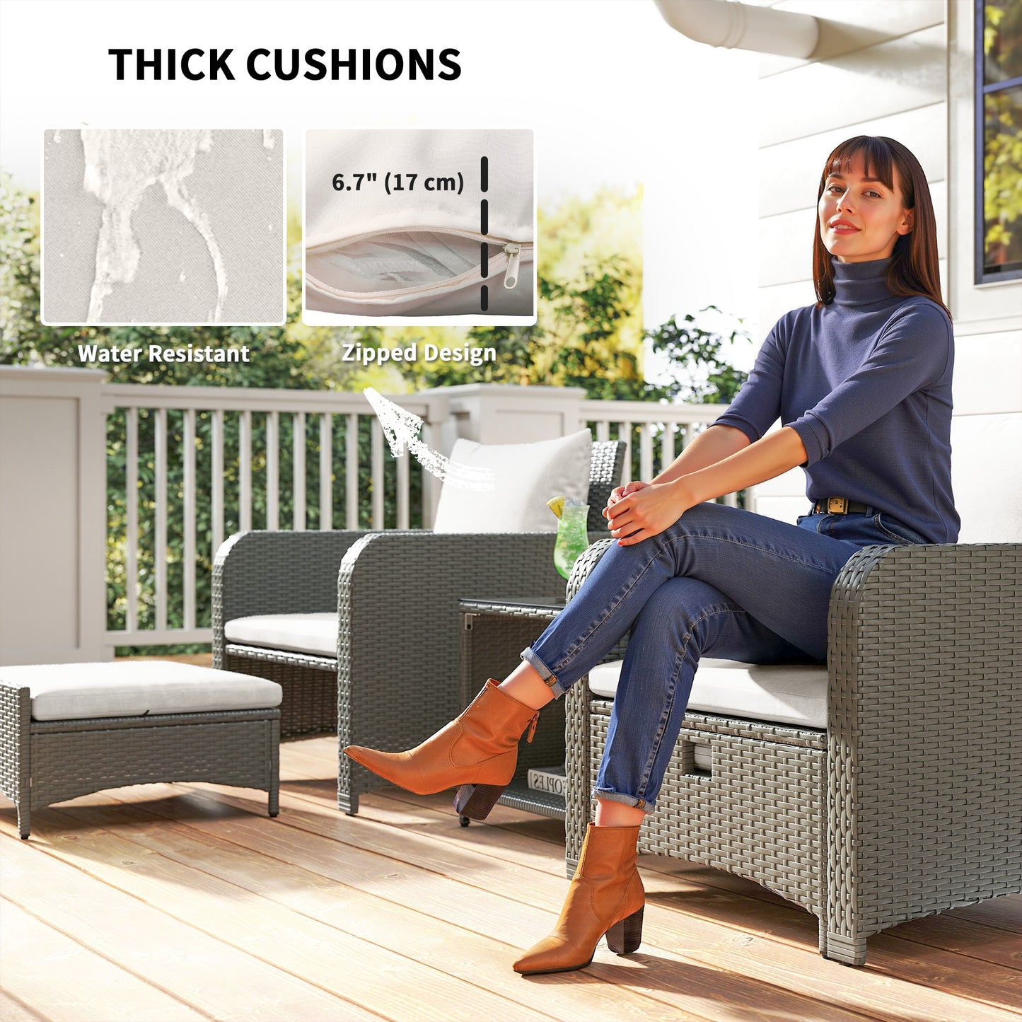 Five Piece Rattan Garden Furniture Set with 2-Tier Coffee Table