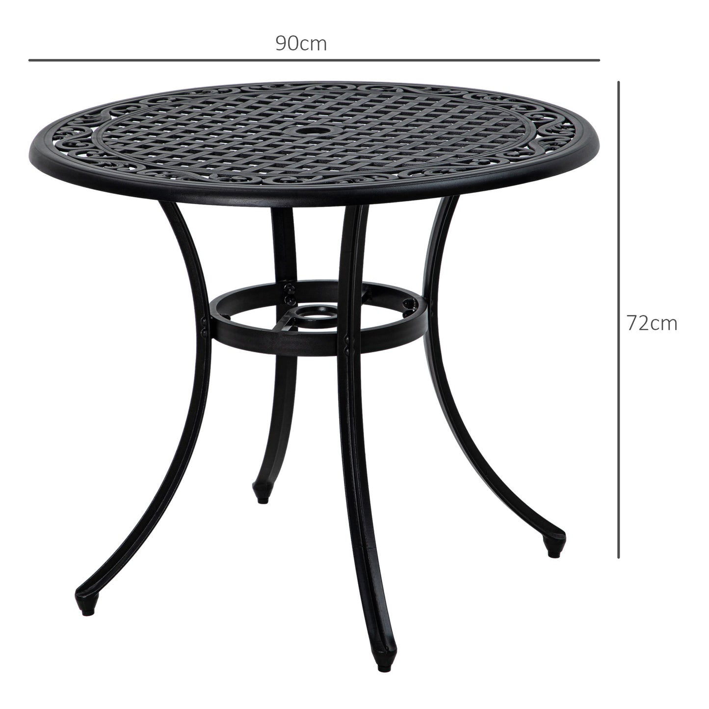 Φ90cm Four-Seated Round Aluminium Garden Table, with Parasol Hole