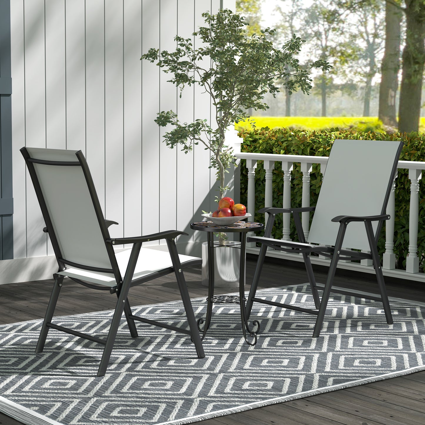 Mosaic Garden Table, 35.5 cm Round Outdoor Table with Shelf