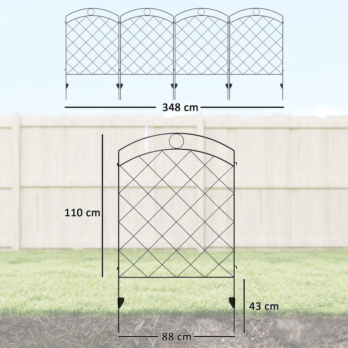 Steel Decorative Outdoor Picket Fence Panels Set of 4