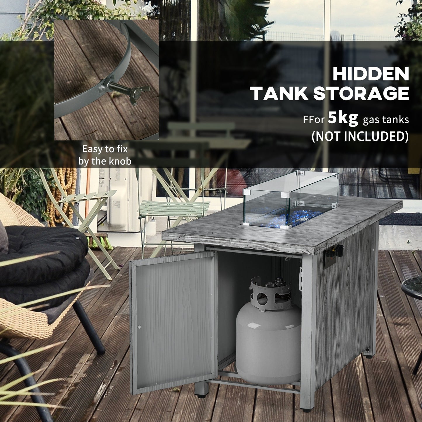 50,000 BTU Gas Fire Pit Table with Cover and Glass Screen