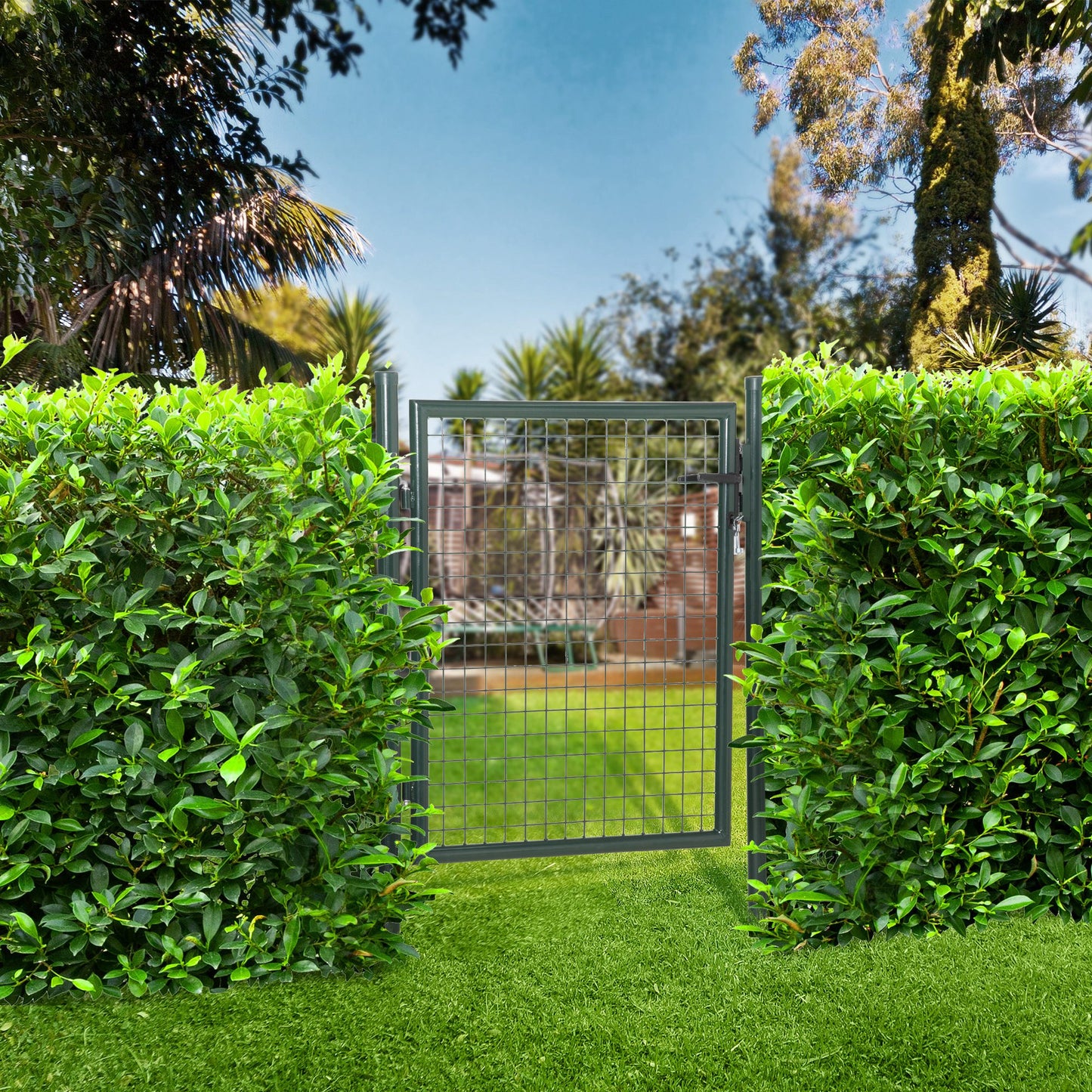 Green Steel Garden Gate with Lock and 3 Keys 97 x 150cm