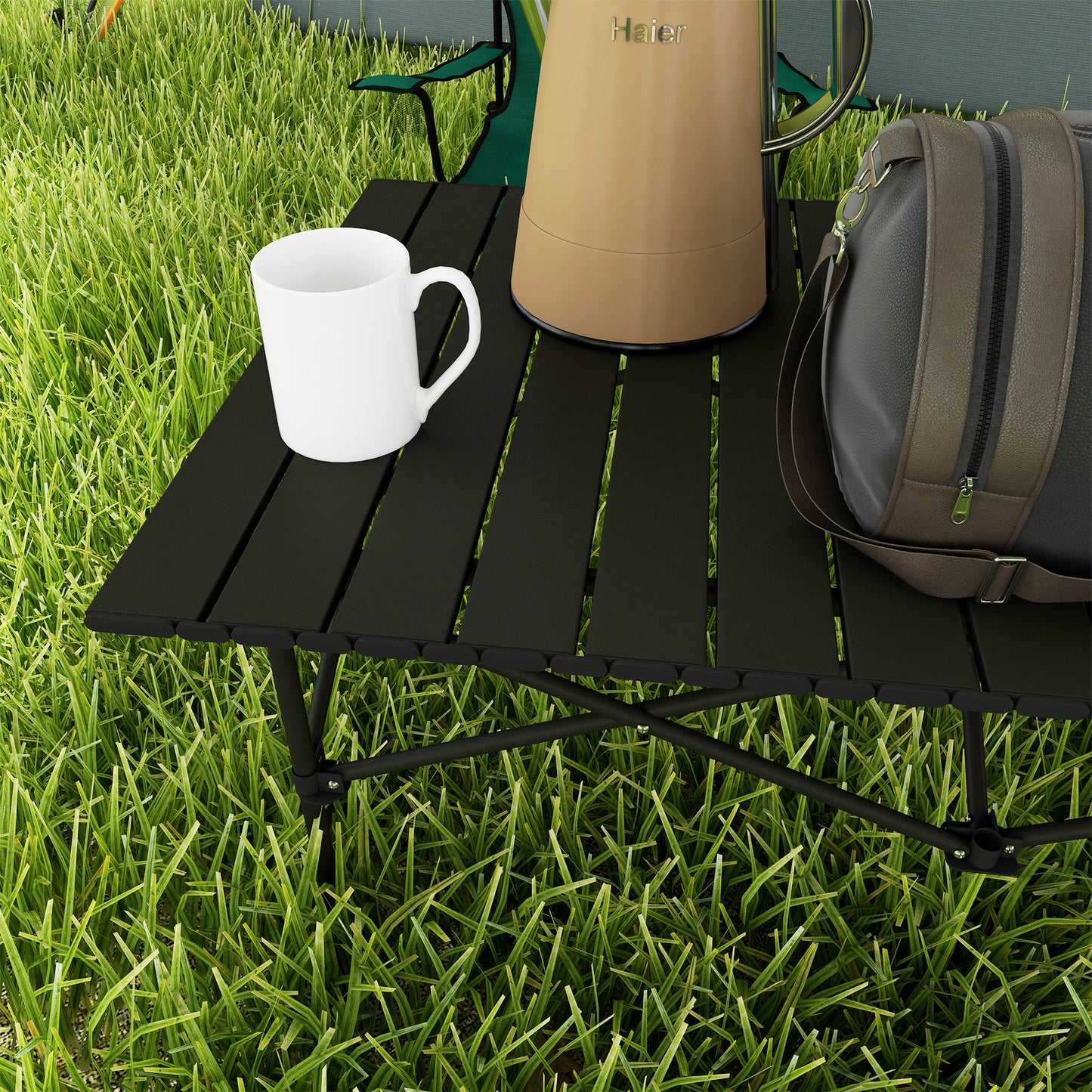 Two-Seater Portable Aluminium Table, with Roll-Up Tabletop and Bag