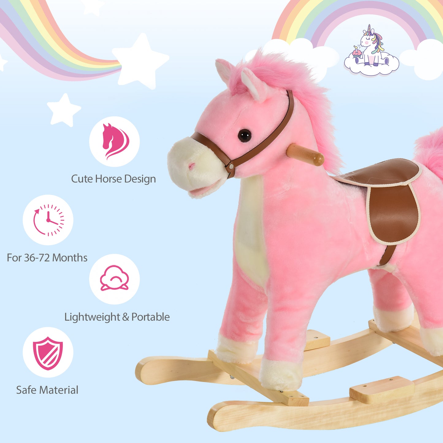 Kids Plush Rocking Horse w/ Sound Moving Mouth Wagging Tail