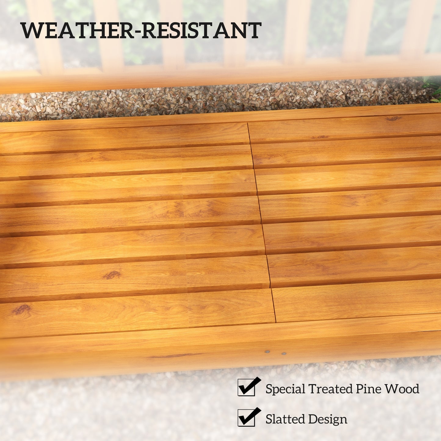 Wooden Bench with Liftable Middle Table, Outdoor Bench