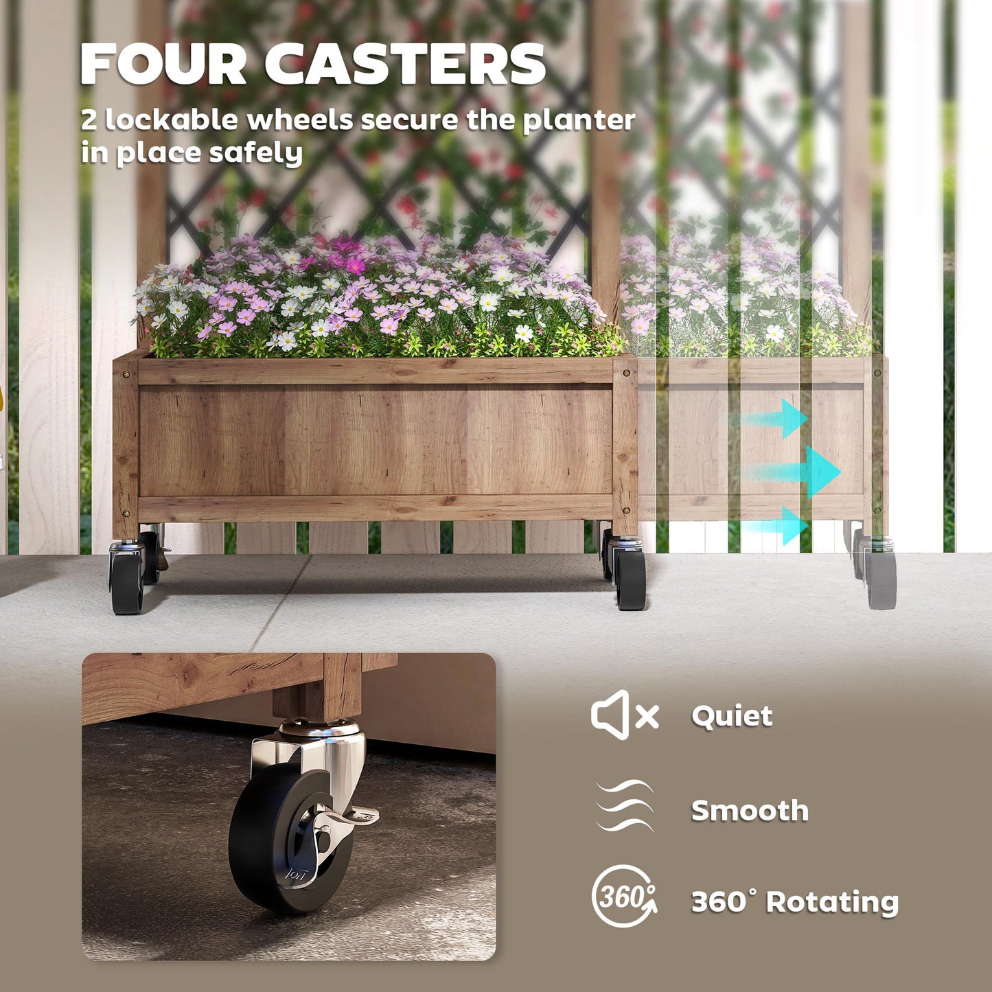 Wooden Planter, with Metal Trellis - Brown/Black (1)