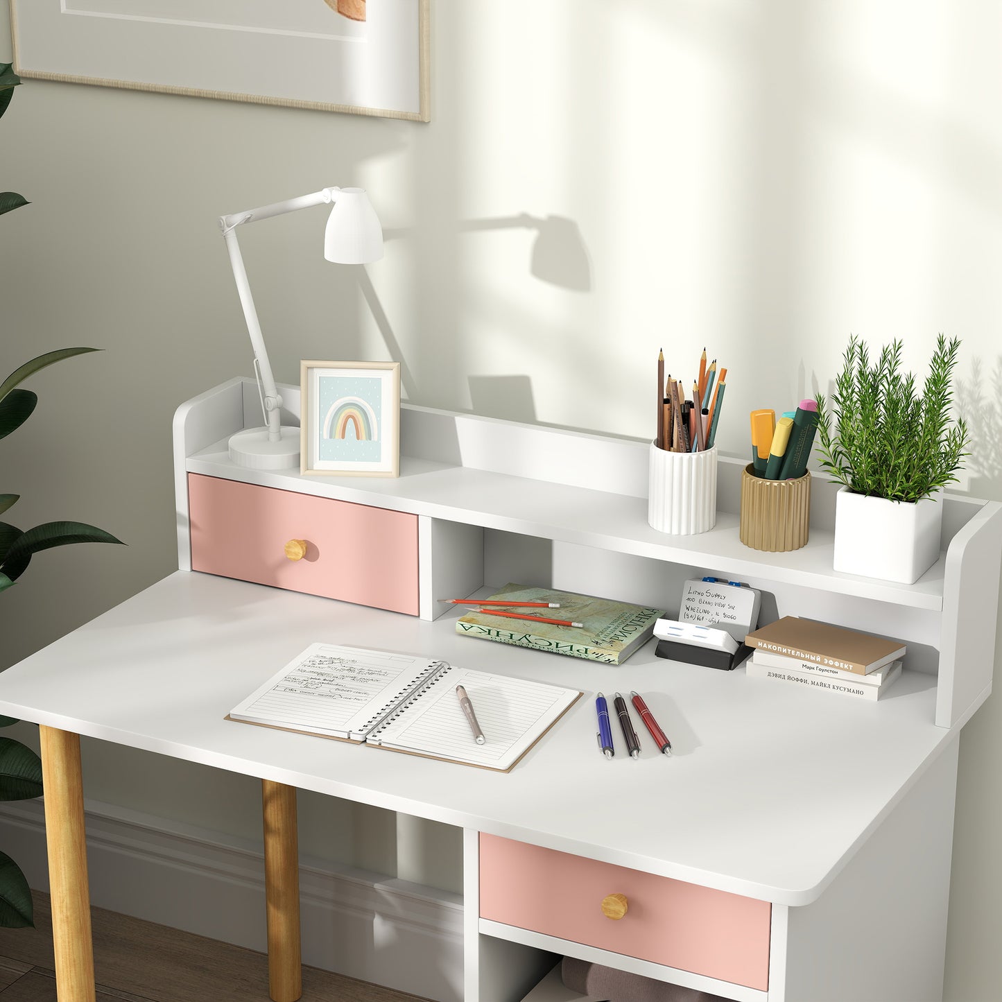 2 Pieces Children Study Table with Hutch