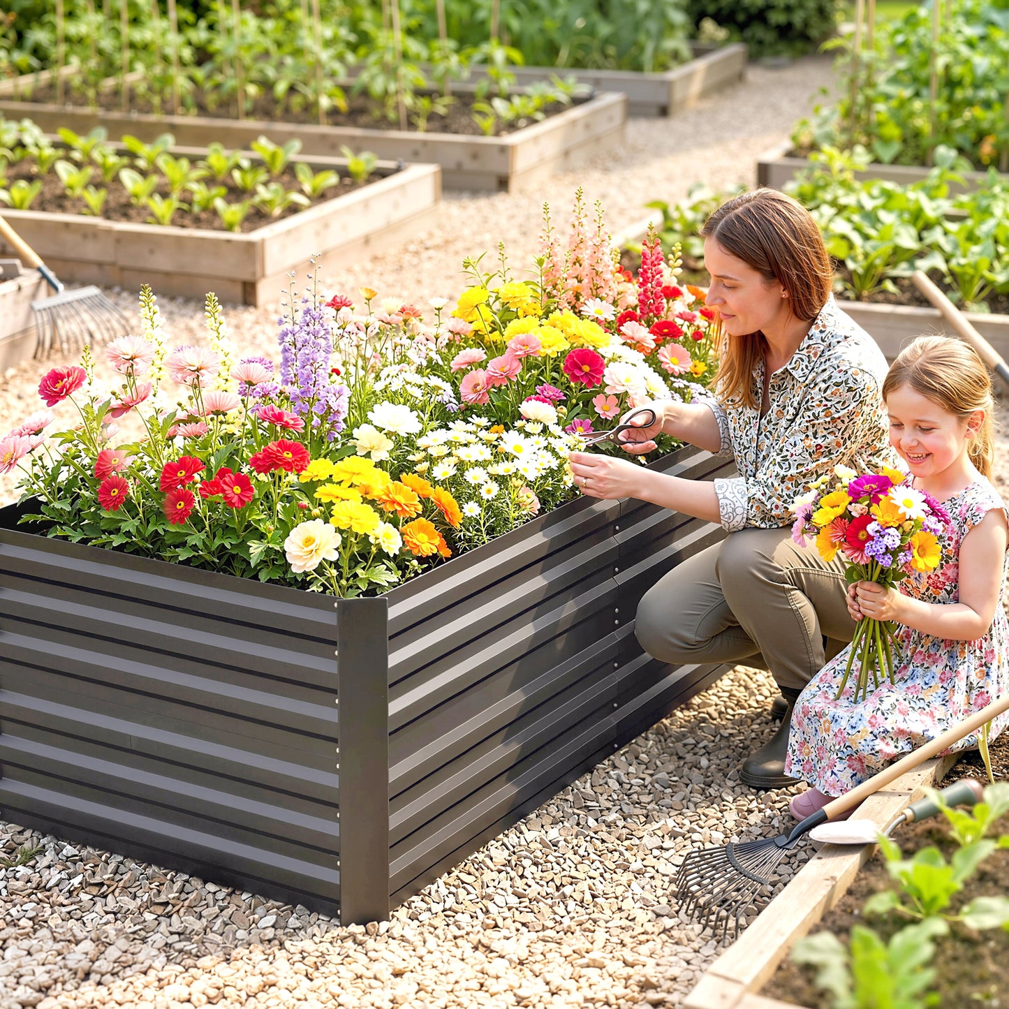 Raised Beds for Garden, Galvanised Steel Outdoor Planters (4)