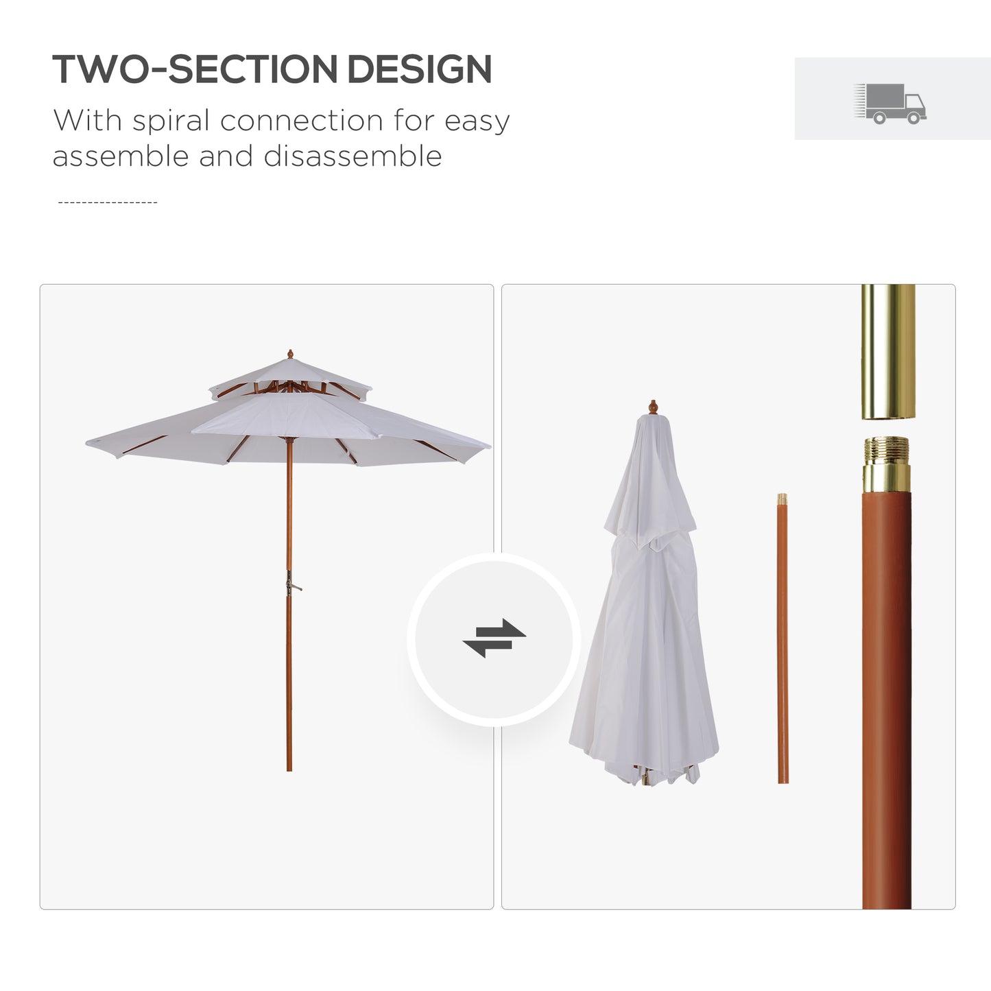 2.7m Elegant Wooden Frame Parasol Umbrella