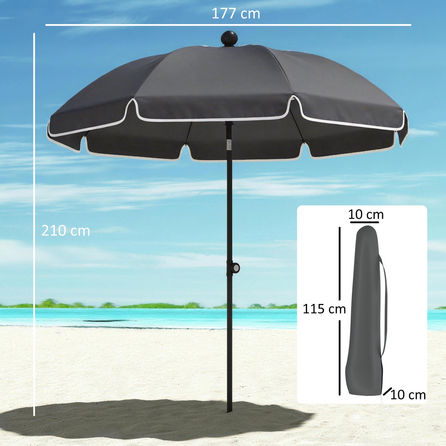 1.8 m Beach Umbrella Parasol with Sand Anchor (1)