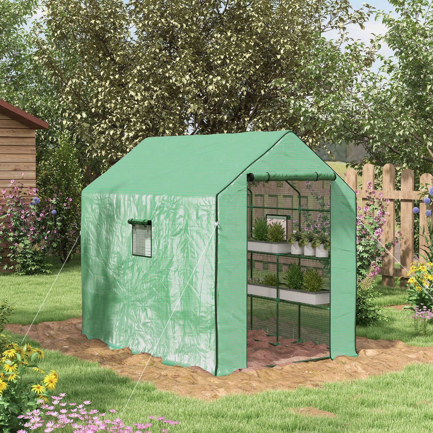 Walk-in Greenhouse with 3 Tier 12 Shelves