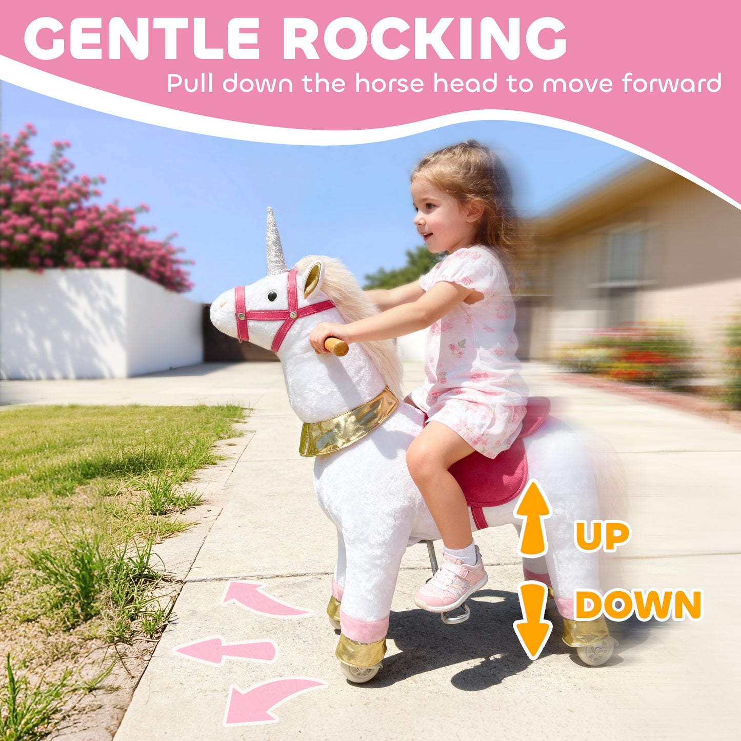 Kids Rocking Horse, Plush Walking Horse with Wheels