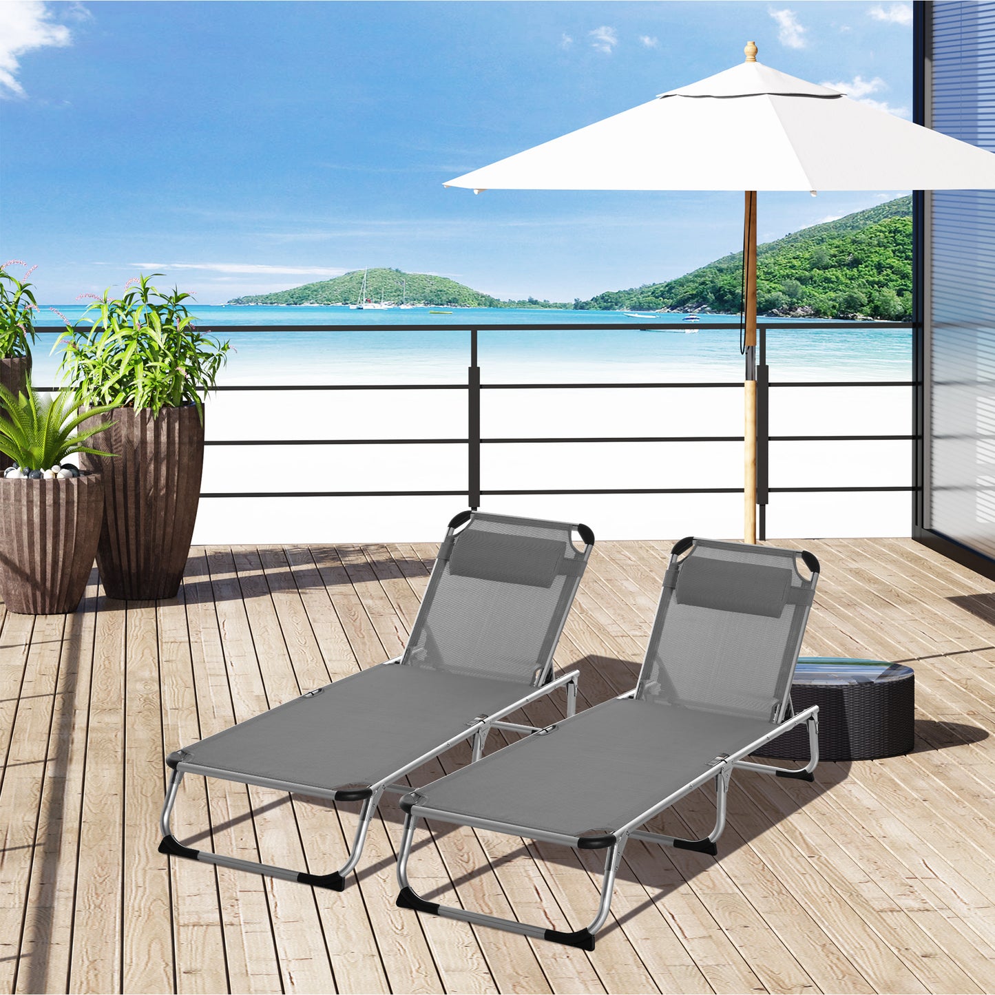 Foldable Outdoor Sun Loungers Set of 2