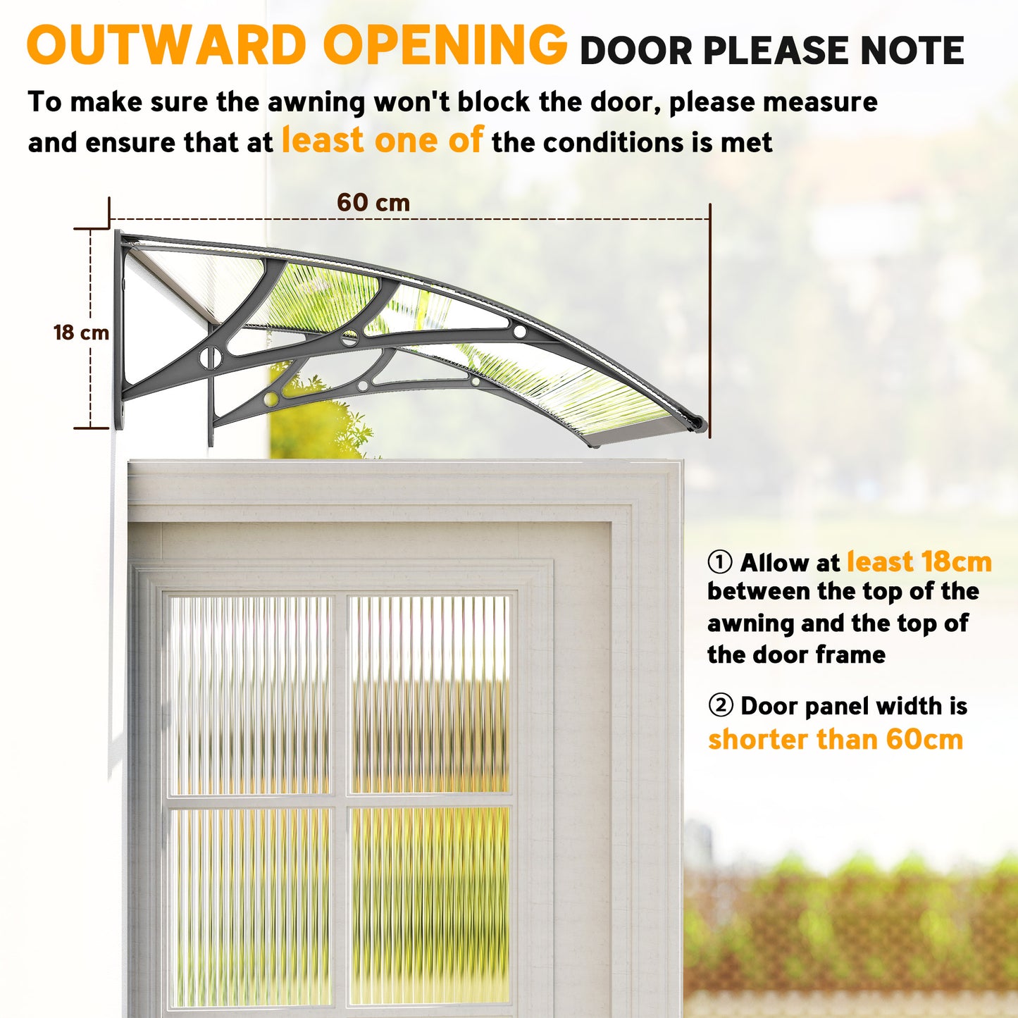 Front Door Canopy, Outdoor Awning, Rain Shelter, 110 x 60cm