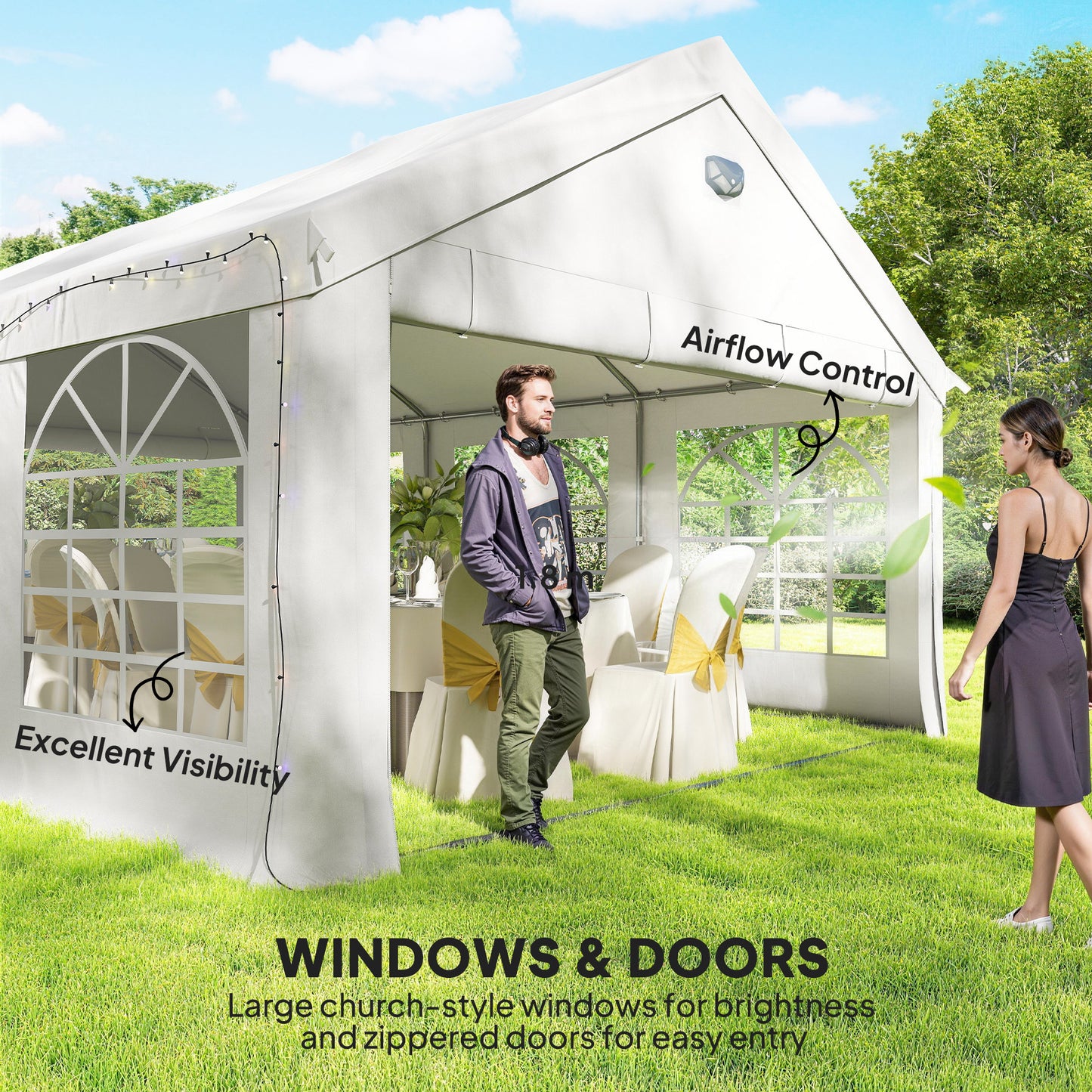 6 x 4 m Party Tent, Heavy Duty Gazebo Canopy with Windows